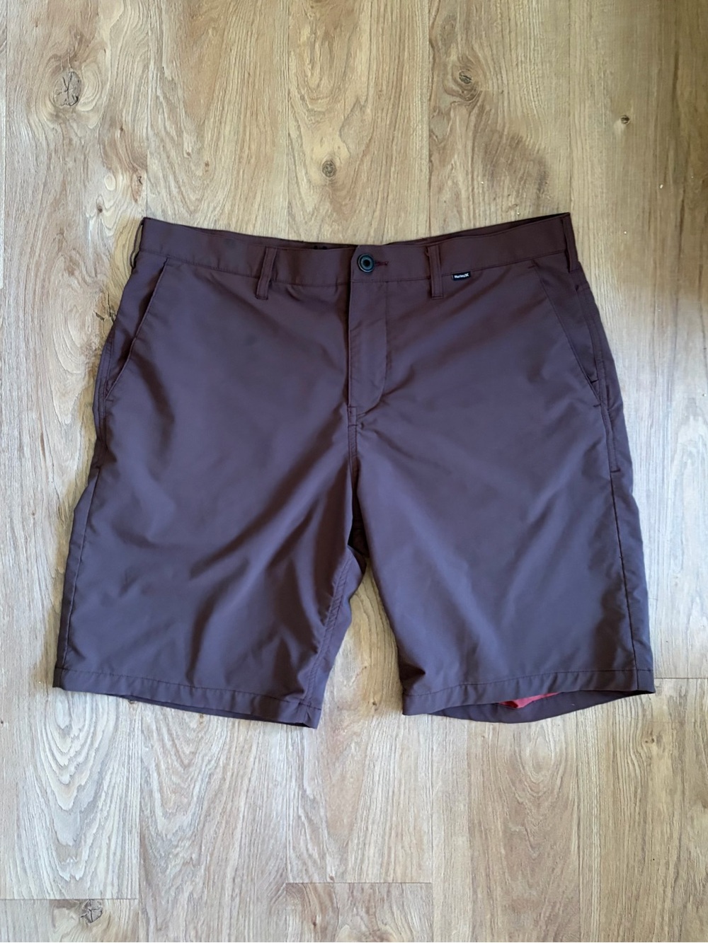 Hurley Men's Chocolate Brown Flat-Front Athletic Shorts Nike Dri Sz 36 New Cond